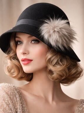 Vintage wool hat w/faux fir classy dressy professional